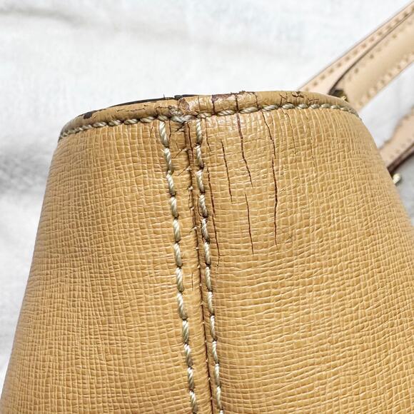 MICHAEL KORS Jet Set Camel Tan Leather Medium Tote Double Strap Bucket Handbag - Picture 15 of 16